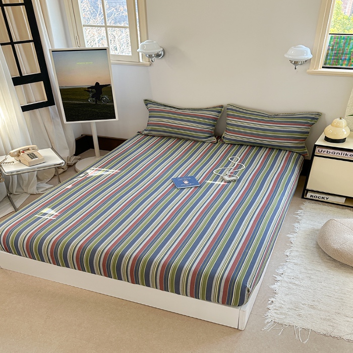 91家纺网 家纺一手货源 找家纺 金丝鸟 2025春夏新款全棉纯棉双层纱床笠 床笠单件 塔思琦