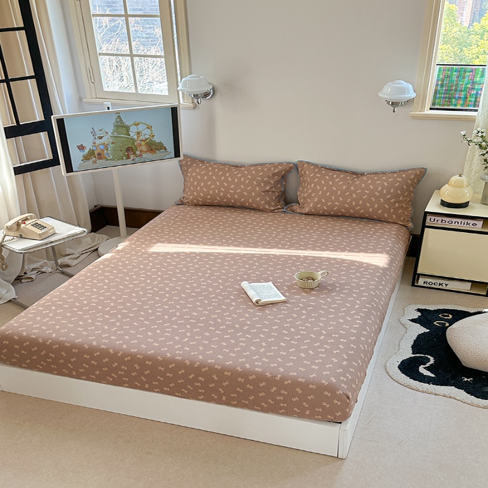 91家纺网 家纺一手货源 找家纺 金丝鸟 2025春夏新款全棉纯棉双层纱床笠 床笠单件 糖果球