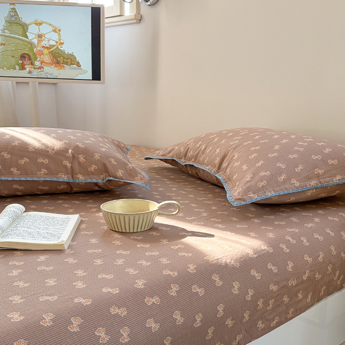 91家纺网 家纺一手货源 找家纺 金丝鸟 2025春夏新款全棉纯棉双层纱床笠 床笠单件 糖果球