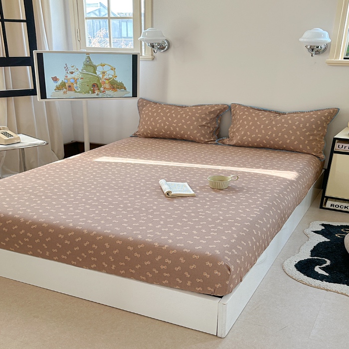 91家纺网 家纺一手货源 找家纺 金丝鸟 2025春夏新款全棉纯棉双层纱床笠 床笠单件 糖果球