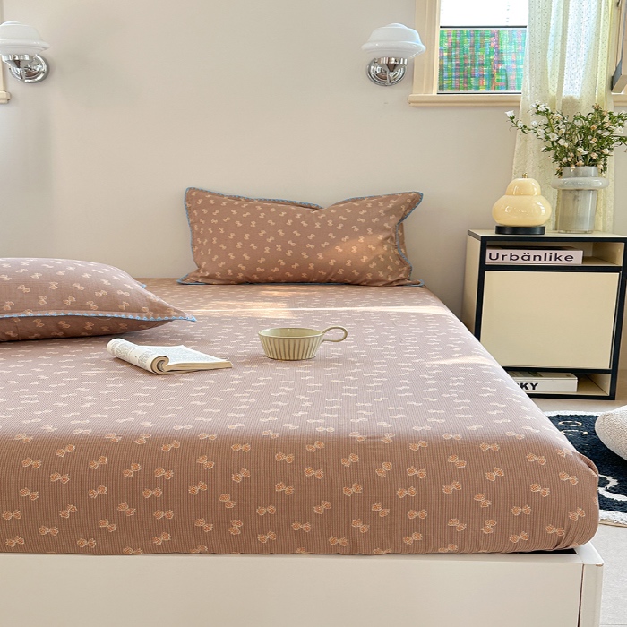 91家纺网 家纺一手货源 找家纺 金丝鸟 2025春夏新款全棉纯棉双层纱床笠 床笠单件 糖果球