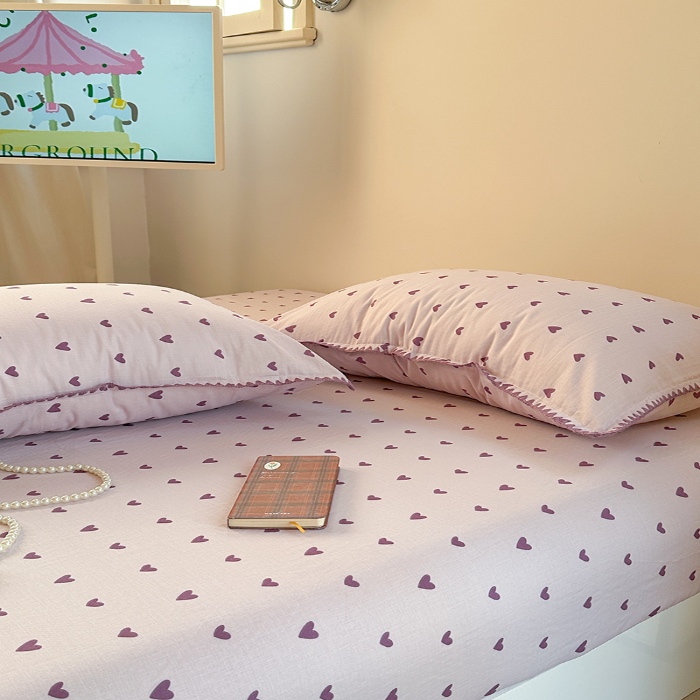 91家纺网 家纺一手货源 找家纺 金丝鸟 2025春夏新款全棉纯棉双层纱床笠 床笠单件 紫色心情