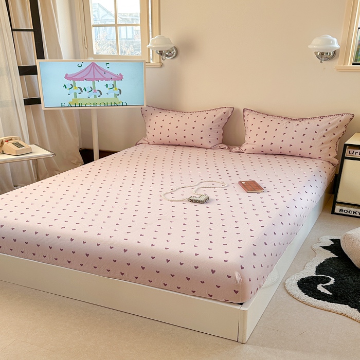 91家纺网 家纺一手货源 找家纺 金丝鸟 2025春夏新款全棉纯棉双层纱床笠 床笠单件 紫色心情