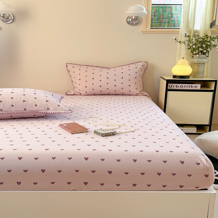 91家纺网 家纺一手货源 找家纺 金丝鸟 2025春夏新款全棉纯棉双层纱床笠 床笠单件 紫色心情