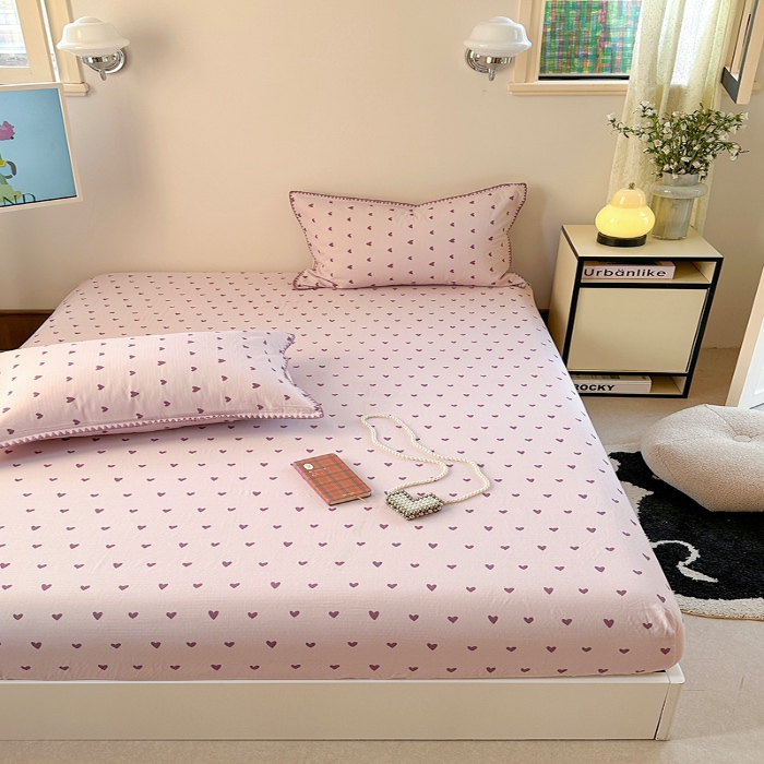 91家纺网 家纺一手货源 找家纺 金丝鸟 2025春夏新款全棉纯棉双层纱床笠 床笠单件 紫色心情