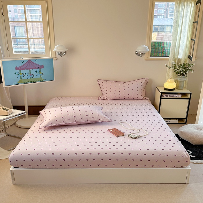 91家纺网 家纺一手货源 找家纺 金丝鸟 2025春夏新款全棉纯棉双层纱床笠 床笠单件 紫色心情