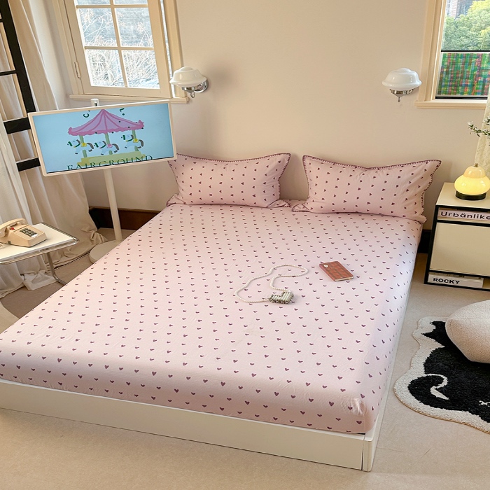 91家纺网 家纺一手货源 找家纺 金丝鸟 2025春夏新款全棉纯棉双层纱床笠 床笠单件 紫色心情