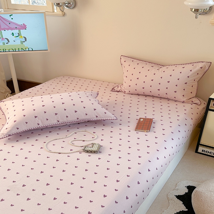 91家纺网 家纺一手货源 找家纺 金丝鸟 2025春夏新款全棉纯棉双层纱床笠 床笠单件 紫色心情