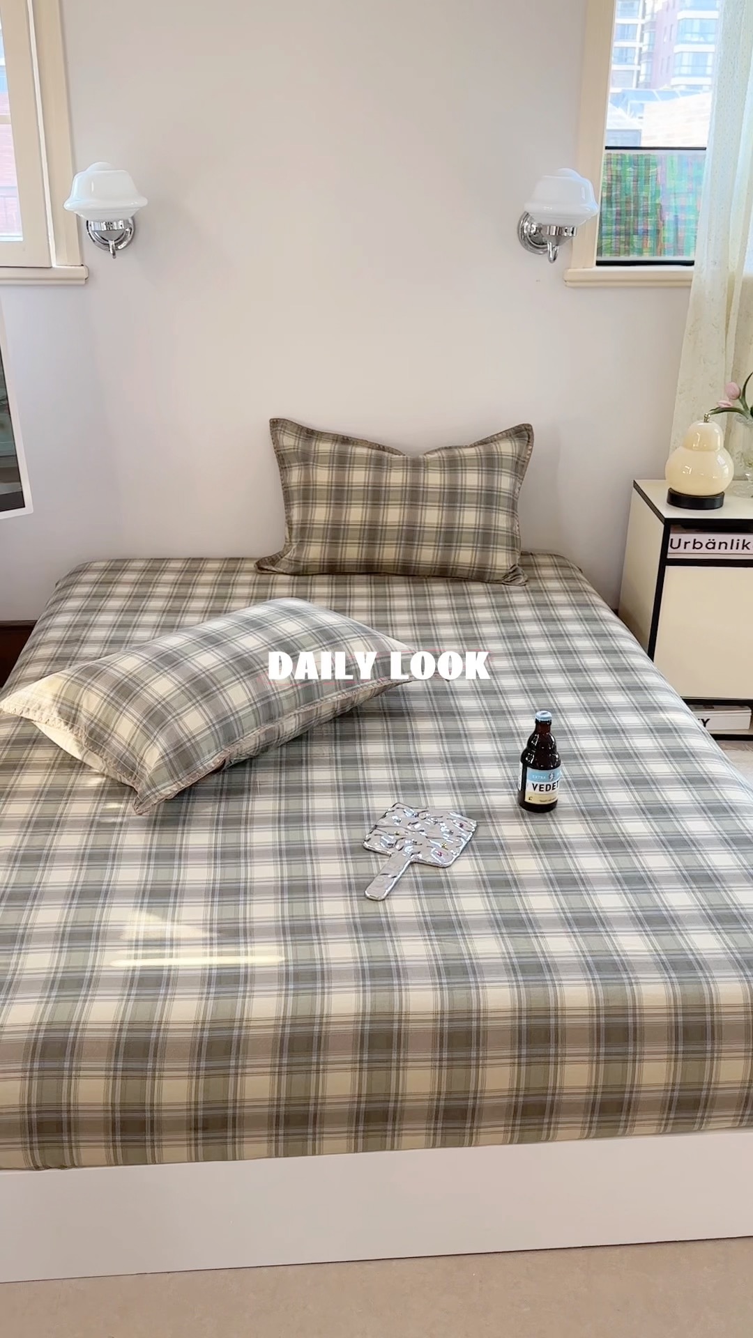 91家纺网 家纺一手货源 找家纺 金丝鸟 2025春夏新款全棉纯棉双层纱床笠 床笠单件 轨迹绿格