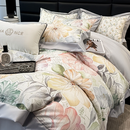 91家纺网 家纺一手货源 找家纺 （总）天一阁 2025春夏新款莱赛尔天丝印花四件套 礼盒装【可配床盖款】