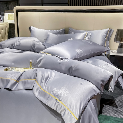 （总）（总）经年 2025新款潮流熊60S贡缎提花水洗真丝冰丝天丝四件套直播爆款