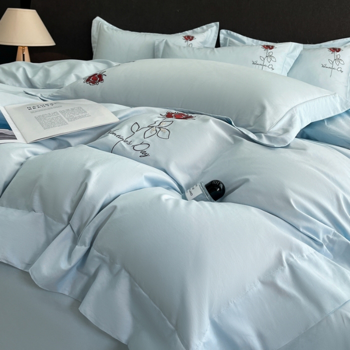 91家纺网 家纺一手货源 找家纺 （总）（总）（控价）2025新款 专版花型 高克重A类 全棉长绒棉精工刺绣四件套-梅琳娜