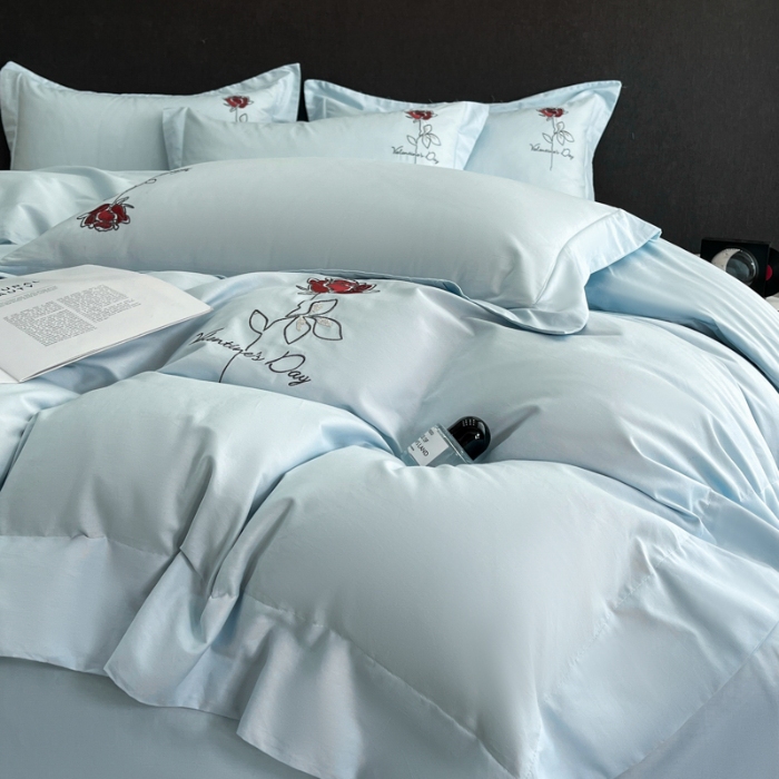 91家纺网 家纺一手货源 找家纺 （总）（总）（控价）2025新款 专版花型 高克重A类 全棉长绒棉精工刺绣四件套-梅琳娜