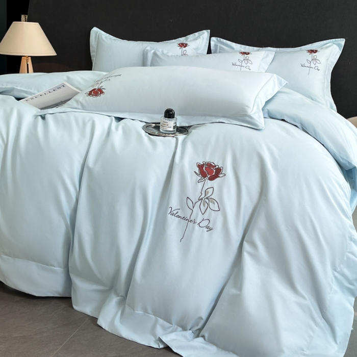 91家纺网 家纺一手货源 找家纺 （总）（总）（控价）2025新款 专版花型 高克重A类 全棉长绒棉精工刺绣四件套-梅琳娜