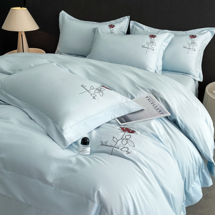 91家纺网 家纺一手货源 找家纺 （总）（总）（控价）2025新款 专版花型 高克重A类 全棉长绒棉精工刺绣四件套-梅琳娜