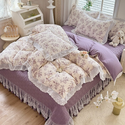 91家纺网 家纺一手货源 找家纺 （总）2025春夏新款复古印花小碎花针织棉双层纱夹棉床盖四件套