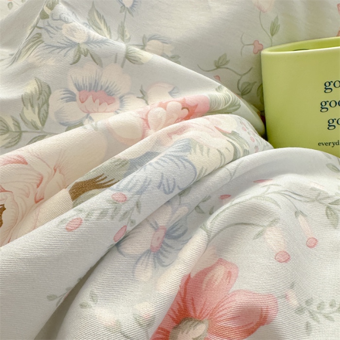 91家纺网 家纺一手货源 找家纺 忘忧草 2025新款全棉夹棉印花床裙四件套纯棉 华庭庄园-蓝