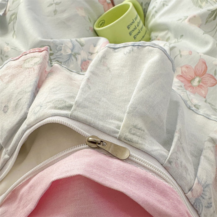 91家纺网 家纺一手货源 找家纺 忘忧草 2025新款全棉夹棉印花床裙四件套纯棉 华庭庄园-蓝