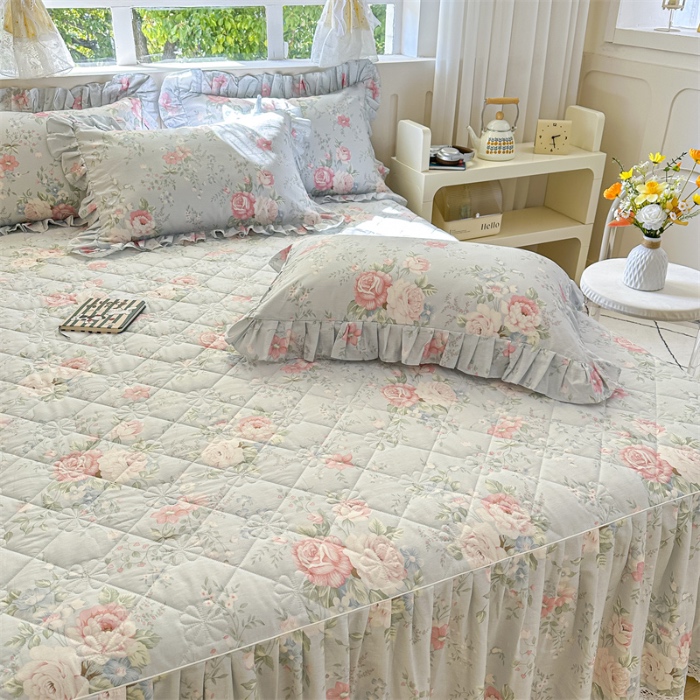 91家纺网 家纺一手货源 找家纺 忘忧草 2025新款全棉夹棉印花床裙四件套纯棉 华庭庄园-蓝