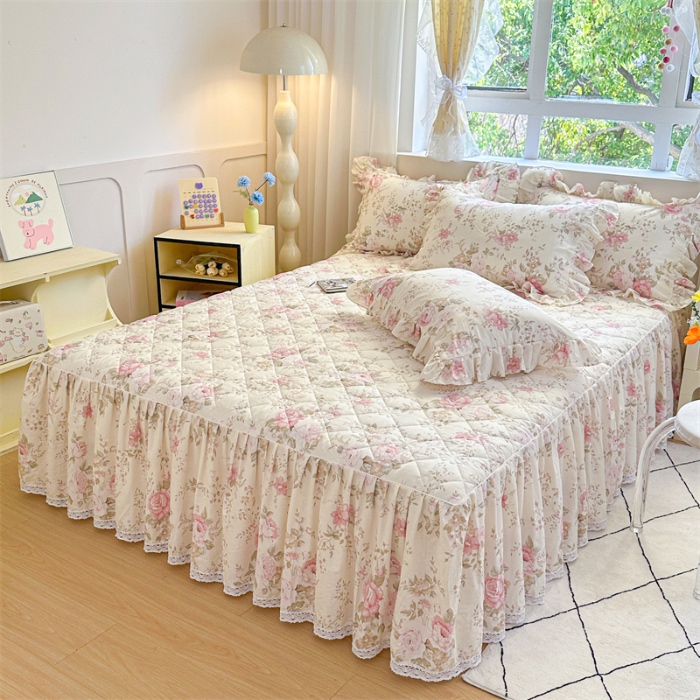 91家纺网 家纺一手货源 找家纺 忘忧草 2025新款全棉夹棉印花床裙四件套纯棉 华庭庄园-米