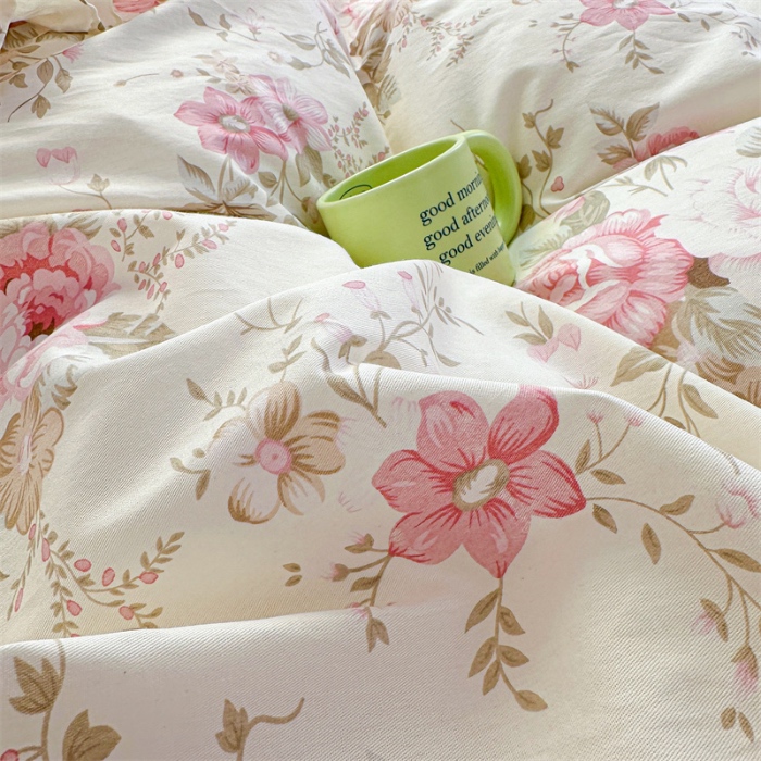 91家纺网 家纺一手货源 找家纺 忘忧草 2025新款全棉夹棉印花床裙四件套纯棉 华庭庄园-米