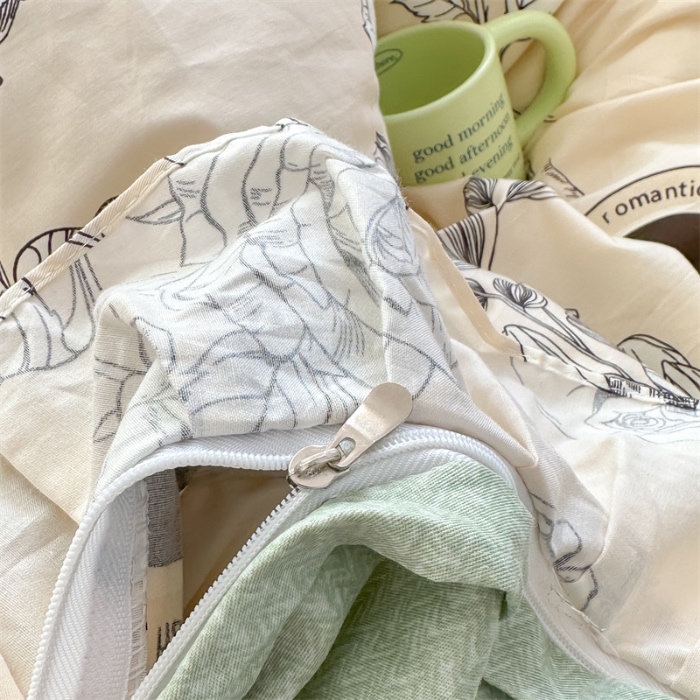 91家纺网 家纺一手货源 找家纺 忘忧草 2025新款全棉夹棉印花床裙四件套纯棉 宁静花开