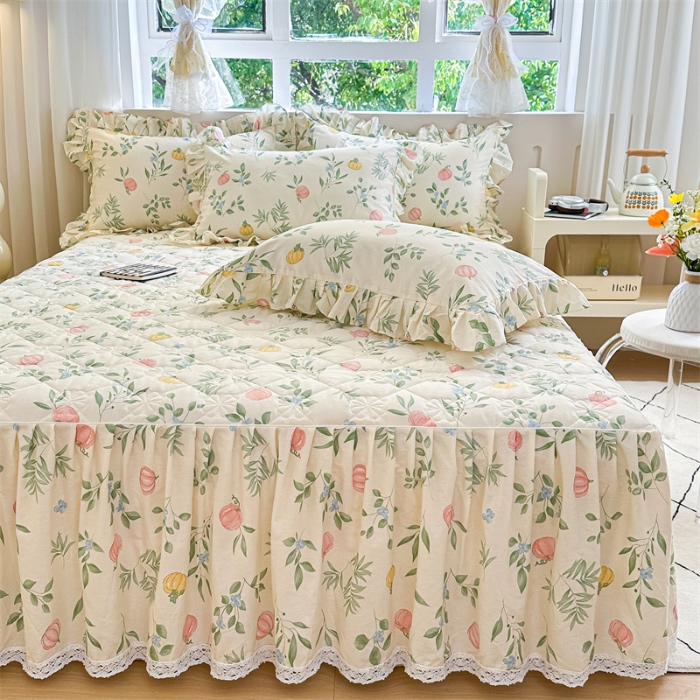 91家纺网 家纺一手货源 找家纺 忘忧草 2025新款全棉夹棉印花床裙四件套纯棉 轻婉花语