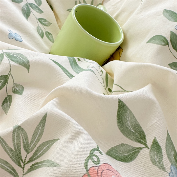 91家纺网 家纺一手货源 找家纺 忘忧草 2025新款全棉夹棉印花床裙四件套纯棉 轻婉花语