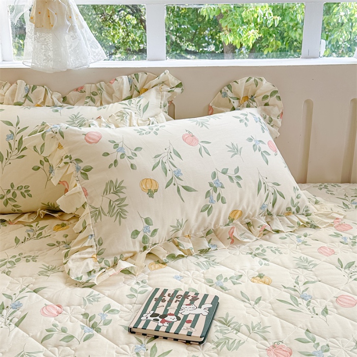 91家纺网 家纺一手货源 找家纺 忘忧草 2025新款全棉夹棉印花床裙四件套纯棉 轻婉花语