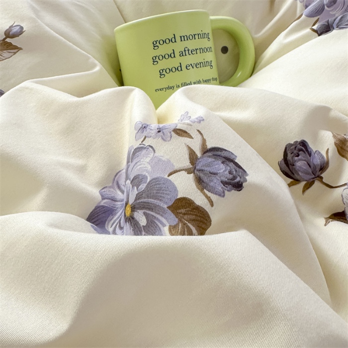 91家纺网 家纺一手货源 找家纺 忘忧草 2025新款全棉夹棉印花床裙四件套纯棉 婷锦