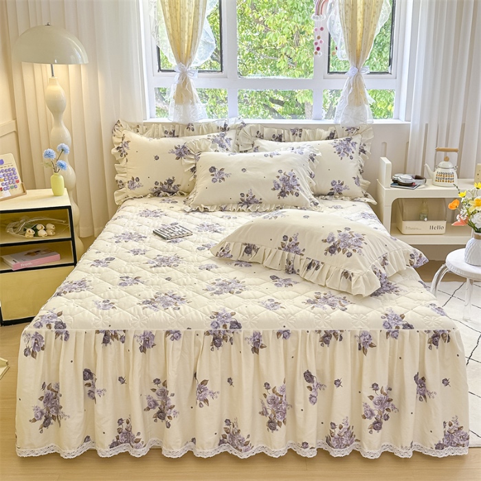 91家纺网 家纺一手货源 找家纺 忘忧草 2025新款全棉夹棉印花床裙四件套纯棉 婷锦