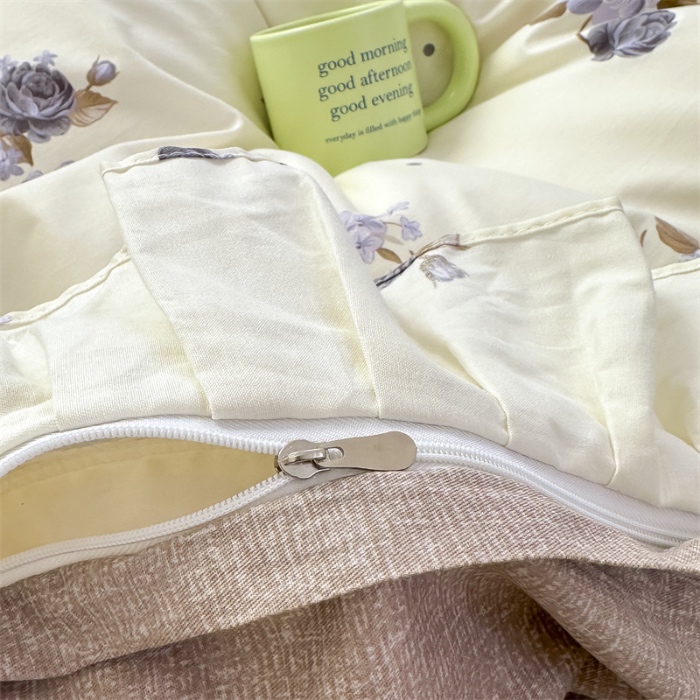 91家纺网 家纺一手货源 找家纺 忘忧草 2025新款全棉夹棉印花床裙四件套纯棉 婷锦