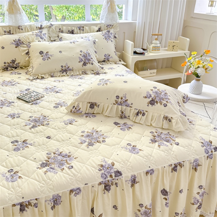 91家纺网 家纺一手货源 找家纺 忘忧草 2025新款全棉夹棉印花床裙四件套纯棉 婷锦