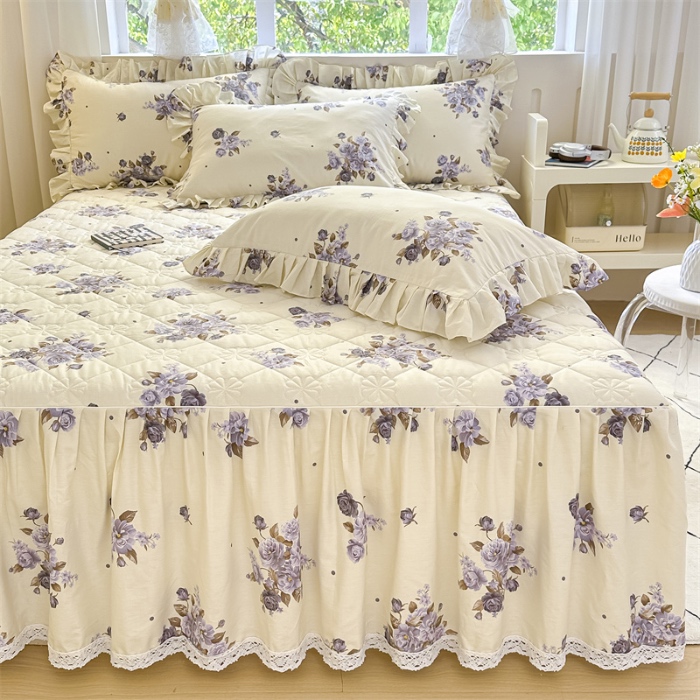 91家纺网 家纺一手货源 找家纺 忘忧草 2025新款全棉夹棉印花床裙四件套纯棉 婷锦