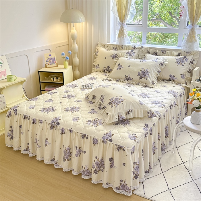 91家纺网 家纺一手货源 找家纺 忘忧草 2025新款全棉夹棉印花床裙四件套纯棉 婷锦