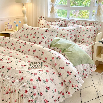 忘忧草 2025新款全棉夹棉印花床裙四件套纯棉 瑶枝
