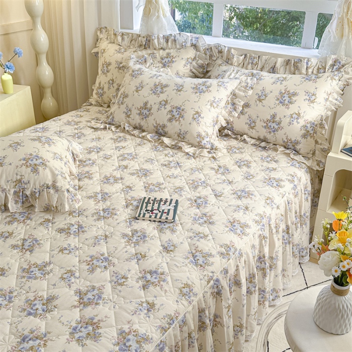 91家纺网 家纺一手货源 找家纺 忘忧草 2025新款全棉夹棉印花床裙四件套纯棉 云溪之境