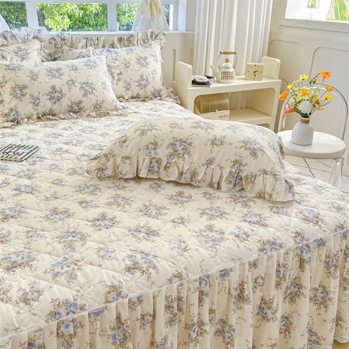 91家纺网 家纺一手货源 找家纺 忘忧草 2025新款全棉夹棉印花床裙四件套纯棉 云溪之境