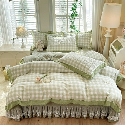 91家纺网 家纺一手货源 找家纺 （总）2025春夏新款复古印花小碎花针织棉双层纱夹棉床盖四件套