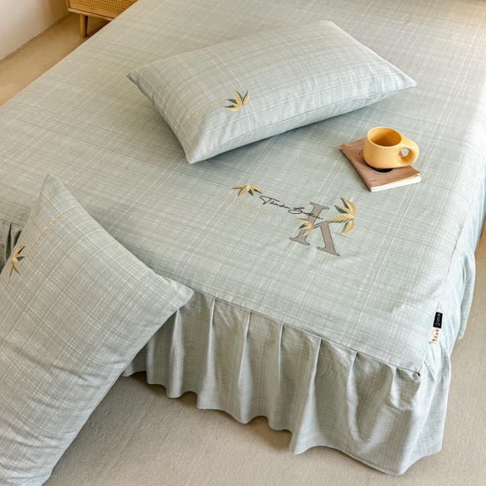 91家纺网 家纺一手货源 找家纺 （总）布柔 2025新款100%全棉老粗布绣花印花凉席单品纯棉床裙