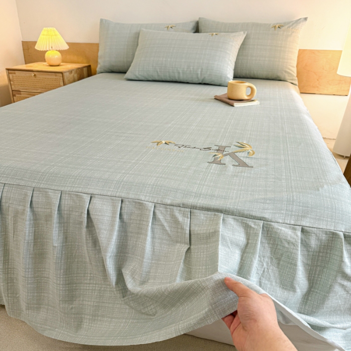 91家纺网 家纺一手货源 找家纺 （总）布柔 2025新款100%全棉老粗布绣花印花凉席单品纯棉床裙