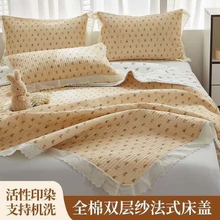 91家纺网 家纺一手货源 找家纺 （总）2025新款A类全棉双层纱花边床盖（ 风格一）