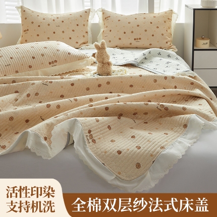 91家纺网 家纺一手货源 找家纺 （总）2025新款A类全棉双层纱花边床盖（ 风格一）