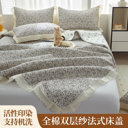 91家纺网 家纺一手货源 找家纺 （总）2025新款A类全棉双层纱花边床盖（ 风格一）