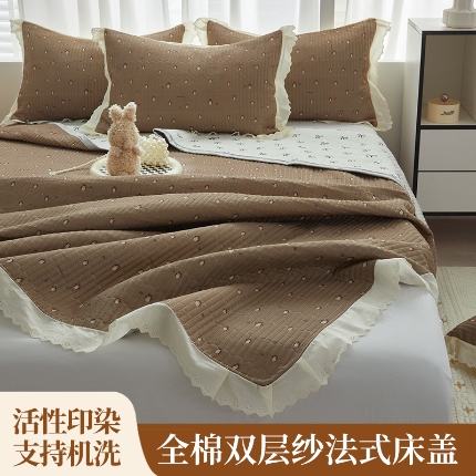 91家纺网 家纺一手货源 找家纺 （总）2025新款A类全棉双层纱花边床盖（ 风格一）