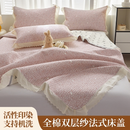 91家纺网 家纺一手货源 找家纺 （总）2025新款A类全棉双层纱花边床盖（ 风格一）