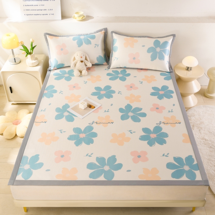 91家纺网 家纺一手货源 找家纺 （总）牵依 2025春夏新款A类碳光冰丝席凉感印花三明治凉席