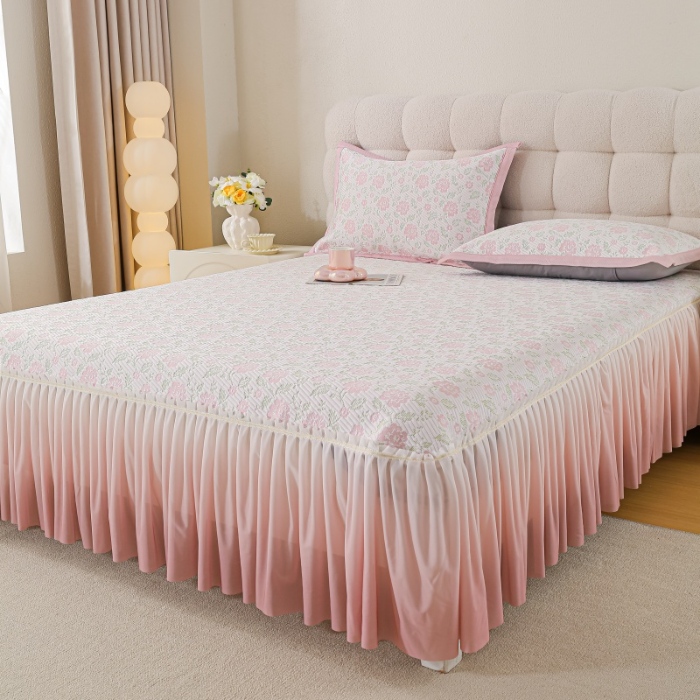 91家纺网 家纺一手货源 找家纺 （总） 2025新款复合三明治公主仙女风PE凉感凉豆豆床裙凉席三件套