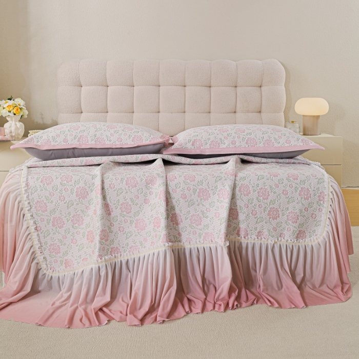 91家纺网 家纺一手货源 找家纺 （总） 2025新款复合三明治公主仙女风PE凉感凉豆豆床裙凉席三件套