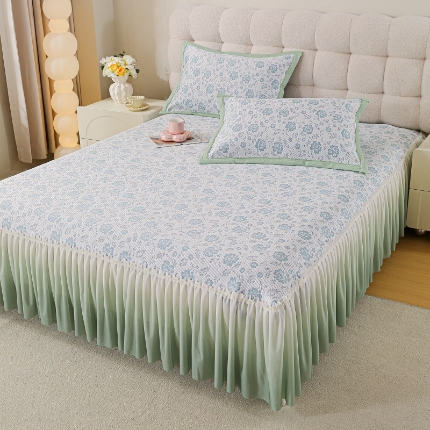 91家纺网 家纺一手货源 找家纺 （总） 2025新款复合三明治公主仙女风PE凉感凉豆豆床裙凉席三件套